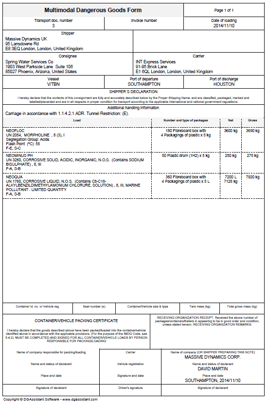 IATA Shipper's Declaration created with DGAssistant