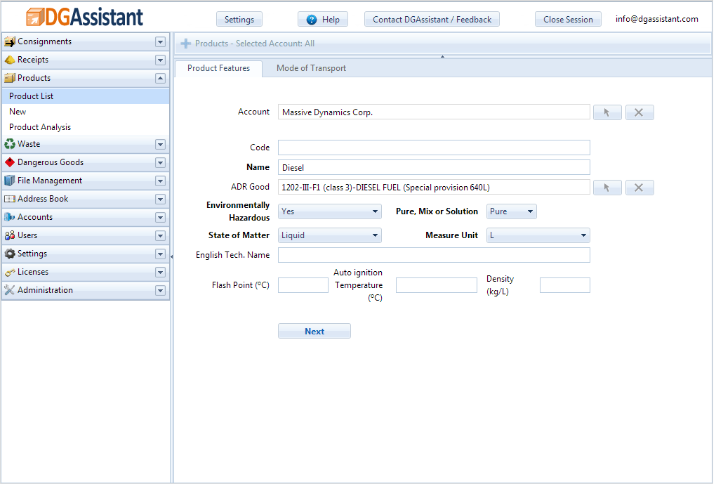 Hazardous materials, hazardous materials and chemical waste catalog in DGAssistant