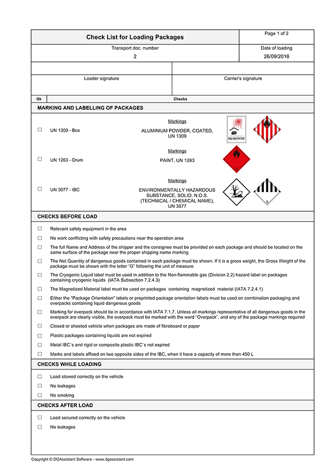 IATA checklist for hazardous materials (multimodal) created with DGAssistant