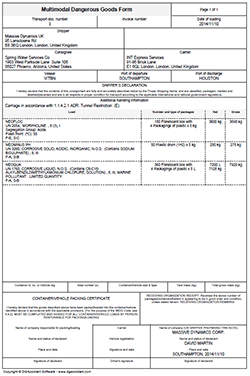 IMDG-IMO multimodal hazardous materials form created with DGAssistant