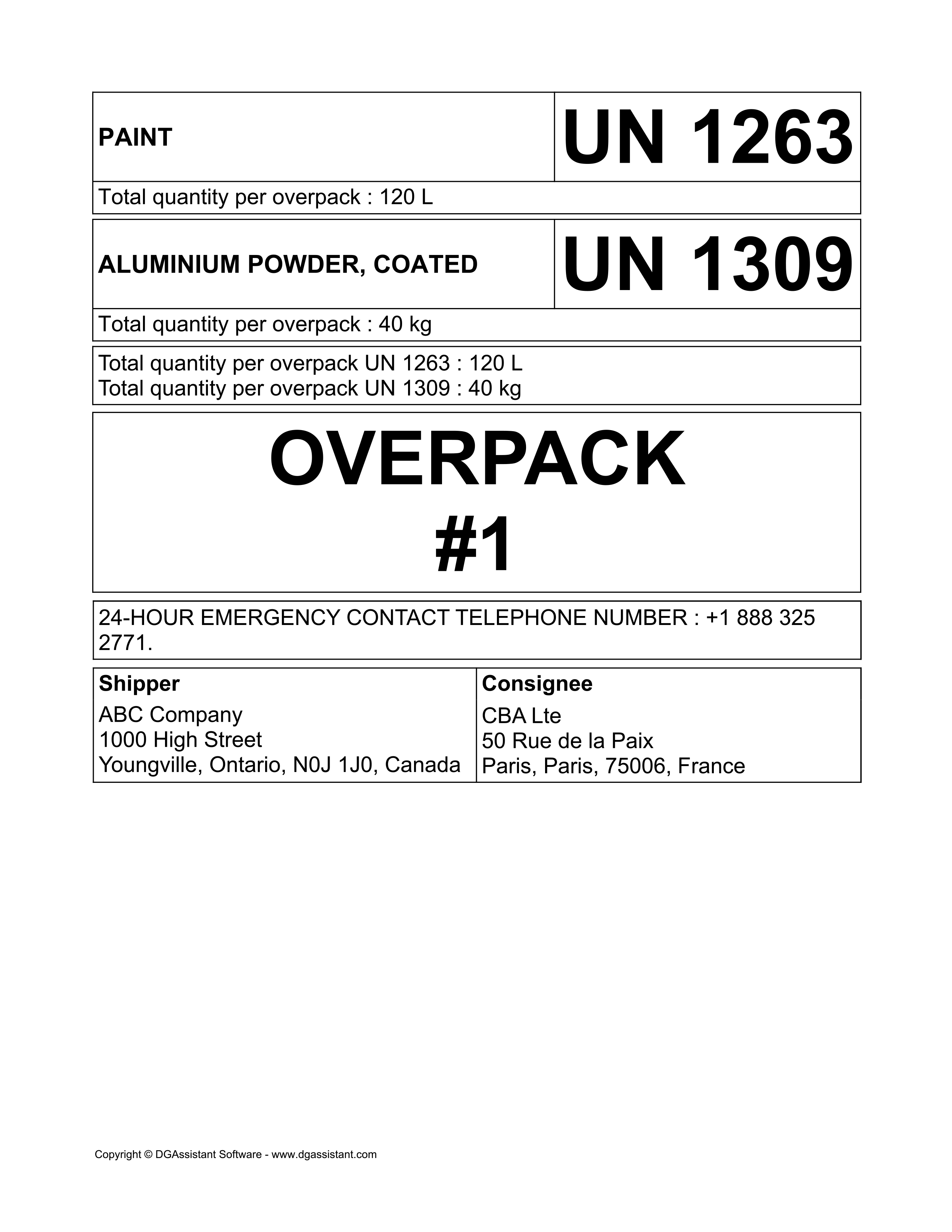 Dangerous Goods Declaration for IATA, IMDG code and CFR49 regulations