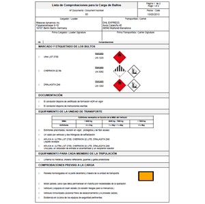 Lista de Verificação ADR para mercadorias perigosas, produtos químicos perigosos e resíduos